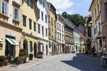 LJUBLJANA. SLOVENIA - JUNE 30, 2018: View at street in Ljubljana, Slovenia. Ljubljana is capital and largest city of Slovenia.のeditorial素材