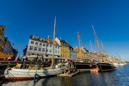 COPENHAGEN, DENMARK - JUNE 13, 2018: Detail from Nyhavn in Copenhagen, Denmark. Nyhavn is a 17th century waterfront and entertainment district in Copenhagen.のeditorial素材