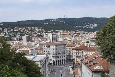 TRIESTE, ITALY - JULY 1, 2018: View at street of Trieste, Italy. Trieste is the capital city of the Friuli Venezia Giulia region in northeast Italy.のeditorial素材