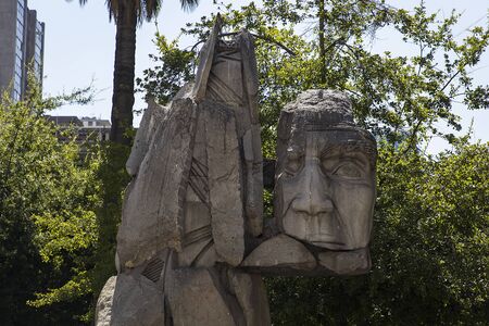 SANTIAGO, CHILE - JANUARY 17, 2018: View at sculpture in Santiago de Chile. Sculpture was made by Enrique Villalobos at 1992 to commemorate 500th anniversary of Christopher Columbus'voyage to America.のeditorial素材