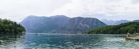 BLED, SLOVENIA - JULY 2, 2018: Unidentified people on  Lake Bled in Slovenia. Bled is a popular tourist destination in Slovenia.のeditorial素材