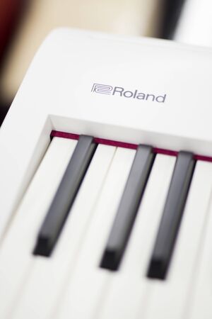 BELGRADE, SERBIA - JULY 23, 2018: Detail of Roland electronic keyboard. Roland is a Japanese manufacturer of electronic musical instruments and electronic equipmentのeditorial素材
