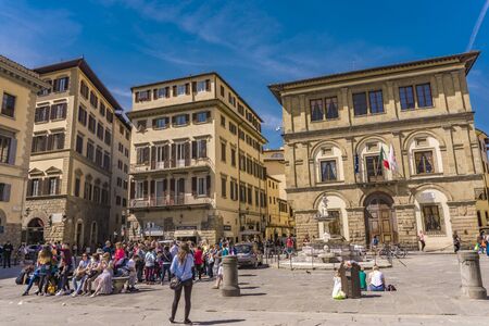 FLORENCE, ITALY - APRIL 6, 2018: Unidentified people on the street of Florence, Italy. Florence is home to many masterpieces of Renaissance art and architecture and 8th largest city in Italy.のeditorial素材