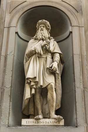 View at Leonardo da Vinci monument in Florence, Italy