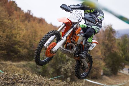 SOKO BANJA, SERBIA - OCTOBER 20, 2018: Unidentified driver at Hard Enduro Race in Soko Banja,...