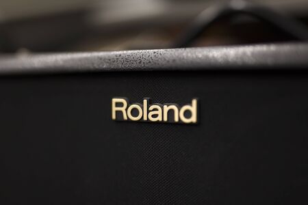 BELGRADE, SERBIA - JULY 23, 2018: Detail of Roland amplifier. Roland Corporation is a Japanese...