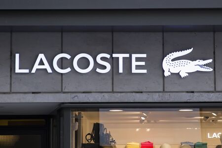 BASEL, SWITZERLAND - SEPTEMBER 24, 2018: Detail of Lacoste store in Basel, Switzerland. It  is a...