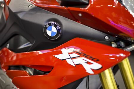 BELGRADE, SERBIA - MARCH 28, 2017: Detail of BMW XR 1000 motorcycle in Belgrade, Serbia. It is a...