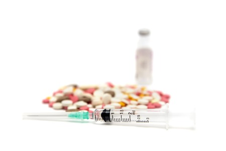 Pills, injections and ampoules isolated on the whiteの写真素材