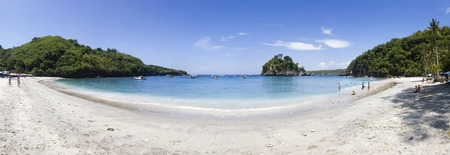 Panoramic view at Kelingking beach on the island of Nusa Penida in Indonesiaの写真素材