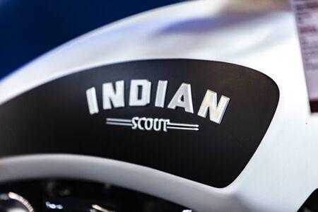 BELGRADE, SERBIA - MARCH 23, 2019: Detail from Indian motorcycle in Belgrade, Serbia. Indian is an American brand of motorcycles originally produced from 1901 to 1953 in Springfield.のeditorial素材