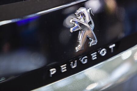 BELGRADE, SERBIA - MARCH 23, 2019: Detail of the Peugeot car at Belgrade, Serbia. Peugeot as car manufacturer was founded at 1882.のeditorial素材