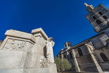 AVIGNON, FRANCE - APRIL 28, 2019: Avignon War memorial, Le monument aux morts at Jardin des doms in Avignon, France, Monument is made by Louis Botinelly at 1924.のeditorial素材