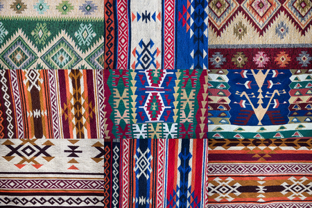 Set of the traditional Georgian handmade carpet with typical geometrical pattern