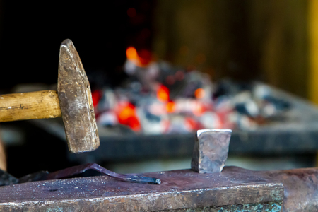 Closeup detail of the vintage blacksmith workshopの写真素材