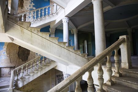 TSKALTUBO, GEORGIA - APRIL 27, 2019: Detail of the abandoned Soviet Sanatorium Iveria in Tskaltubo, Georgia. Tskaltubo was the important spa resort during the Soviet times.のeditorial素材