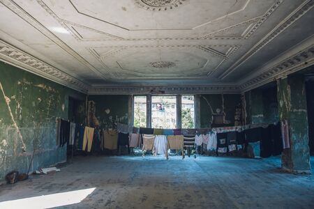TSKALTUBO, GEORGIA - APRIL 27, 2019: Detail of the abandoned Soviet Sanatorium Iveria in Tskaltubo, Georgia. Tskaltubo was the important spa resort during the Soviet times.のeditorial素材
