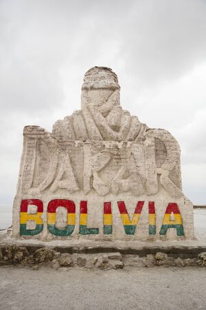 SALAR DE UYUNI, BOLIVIA - JANUARY 13, 2018: Monument Dakar Rally in Salar de Uyuni, Bolivia. The monument is dedicated to Dakar rally which is held in South America since 2009.のeditorial素材