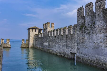 Detail of Castello Scaligero Di Sirmione (Sirmione Castle), from 14th  Century at Lake Garda, Sirmione, Italyのeditorial素材