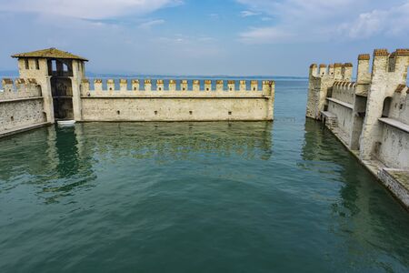 Detail of Castello Scaligero Di Sirmione (Sirmione Castle), from 14th  Century at Lake Garda, Sirmione, Italyのeditorial素材