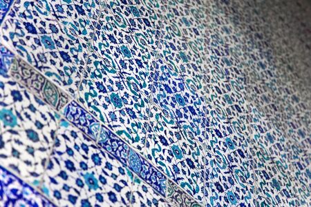 Ancient Ottoman handmade turkish tiles with floral patterns from Topkapi Palace in Istanbul, Turkeyの写真素材