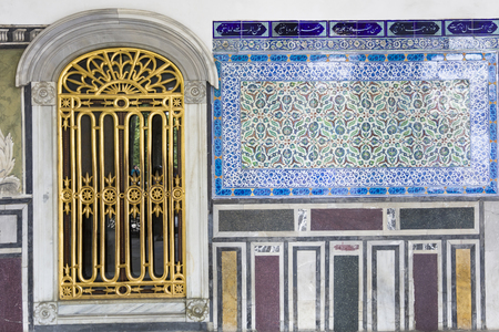 Ancient Ottoman handmade turkish tiles with floral patterns from Topkapi Palace in Istanbul, Turkeyのeditorial素材