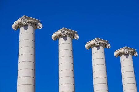 The Four Columns in Barcelona, Spain. This Ionic columns are one of the main icons of Catalanism, built in 1919.の写真素材