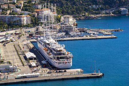 NICE, FRANCE - OCTOBER 6, 2019: View at Port Lympia in Nice, France. Buit at 1748, it is one of the oldest port facilities on the French Riviera.のeditorial素材