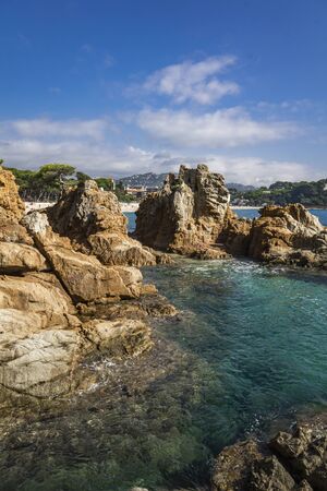Seascape of resort area of the Costa Brava near town Lloret de Mar in Catalonia, Spainの写真素材