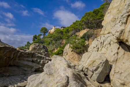 Seascape of resort area of the Costa Brava near town Lloret de Mar in Catalonia, Spainの写真素材