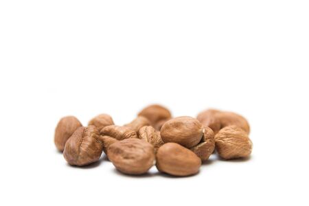Group of hazelnuts nuts isolated on the white background