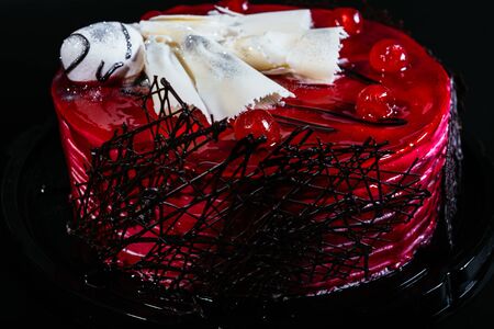 Closeup of the freshly made cherry cake