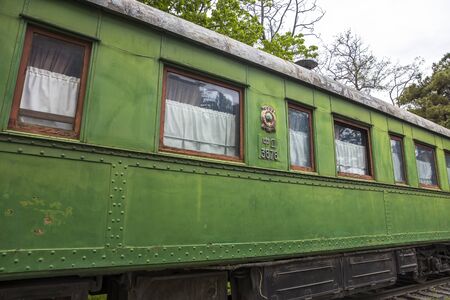 GORI, GEORGIA - MAY 2, 2019: Detail of Stalin personal railway carriage in front of the Joseph Stalin Museum in Gori, Georgia. Museum is dedicated to the life of Soviet leader Joseph Stalin, who was born in Gori.のeditorial素材