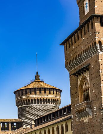 Tower of Sforza Castle (Castello Sforzesco), built in the 15th century by Francesco Sforza, Duke of Milanのeditorial素材