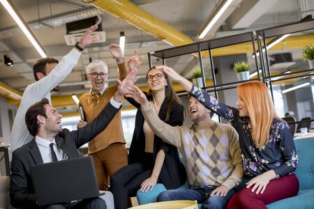 Group of young business people are working together with laptop in the modern office