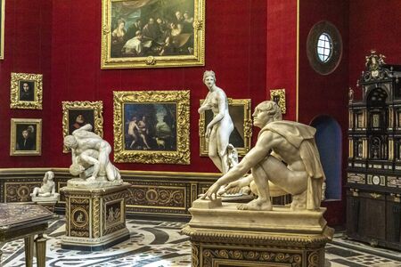 FLORENCE, ITALY - APRIL 7, 2018: The Tribune room in Uffizi Gallery in Florence, Italy. Room is made...