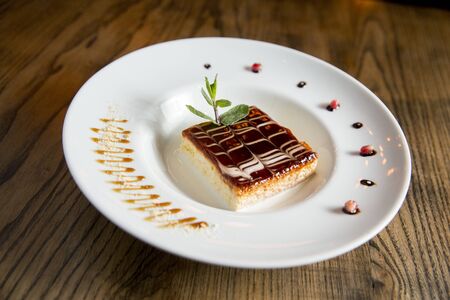 Fresh Tres Leches cake on the plateの写真素材