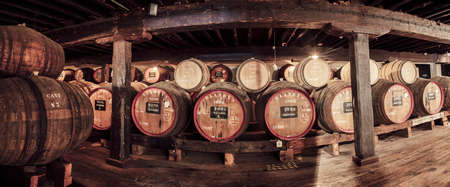 MADEIRA, PORTUGAL - FEBRUARY 17, 2020: Detail of Blandy's wine storage of vintage Madeira wine in...