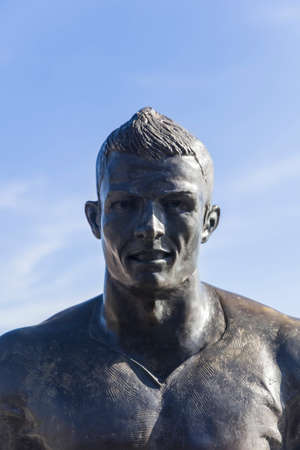 FEBRUARY 9, 2020: Christiano Ronaldo Statue in Funchal at Madeira Island, Portugal. Statue of famous Madeiran football player was created by sculptor Ricardo Velosa in 2014.のeditorial素材