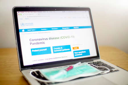 BELGRADE, SERBIA - MARCH 23, 2020: Coronavirus info on World Health Organisation site. World Health...