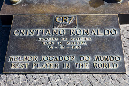 FEBRUARY 9, 2020: Christiano Ronaldo Statue in Funchal at Madeira Island, Portugal. Statue of famous Madeiran football player was created by sculptor Ricardo Velosa in 2014.のeditorial素材