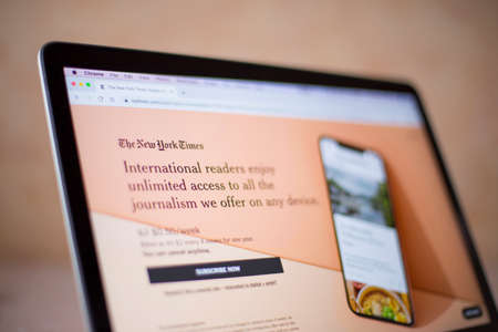 BELGRADE, SERBIA - MARCH 9, 2020: The New York Times web site on computer screen in Belgrade, Serbia. It  is an American daily newspaper, founded and continuously published in New York City since September 18, 1851のeditorial素材