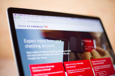 BELGRADE, SERBIA - MARCH 9, 2020: Bank of America web site on computer screen in Belgrade, Serbia. It is ranked 2nd on the list of largest banks in the US by assetsのeditorial素材