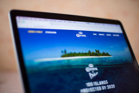 BELGRADE, SERBIA - MARCH 9, 2020: Corona beer web site on computer screen. It is Mexican beer brand and one of the top selling beers worldwideのeditorial素材