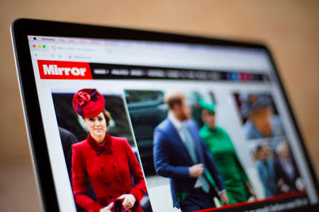BELGRADE, SERBIA - MARCH 9, 2020: Daily Mirror web site on computer screen. Daily Mirror is a British national daily red top newspaper founded in 1903.のeditorial素材