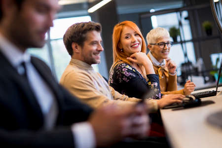 Group of business people are working together on a computerの写真素材