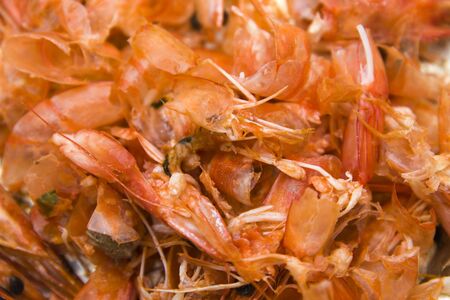 Closeup of the shrimps waste food leftoversの写真素材