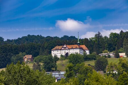 Lake view at Monastery Saint Anna on Lucerne lake in Switzerlandの写真素材