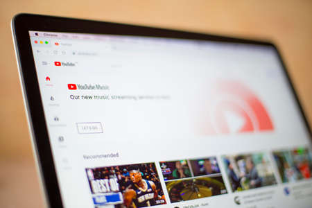 BELGRADE, SERBIA - MARCH 9, 2020: YouTube web site on computer screen. It is an American online video-sharing platform launched at 2005.のeditorial素材