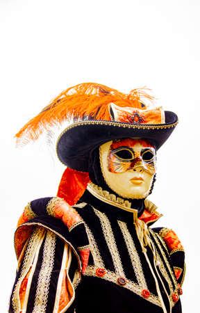 VENICE, ITALY - FEBRUARY 10, 2013: Unidentified person with Venetian carnival mask in Venice, Italy. At 2013 it is held from January 26th to February 12th.のeditorial素材